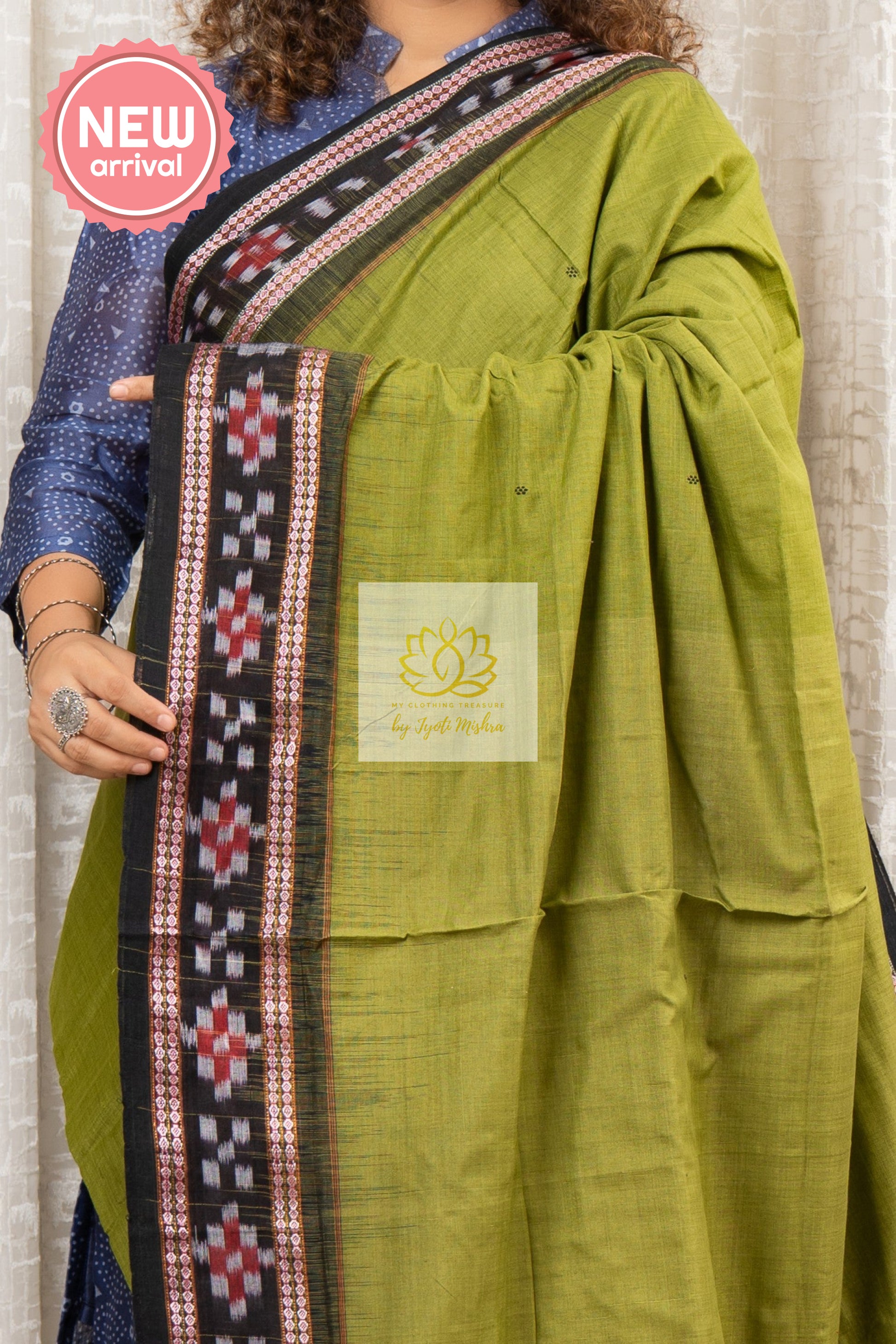 Plain Body Khandua Cotton Saree - Olive Saree