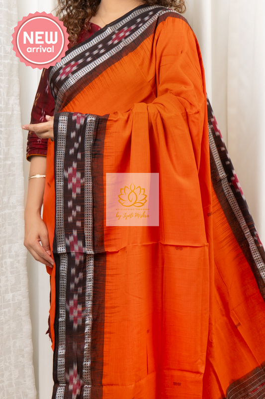 Plain Body Khandua Cotton Saree - Orange