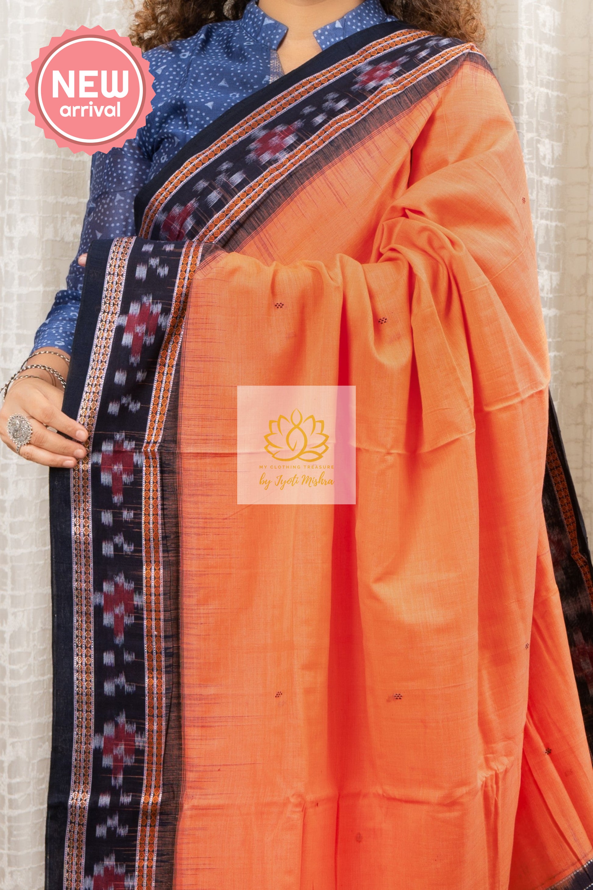 Plain Body Khandua Cotton Saree -Peachy Orange Saree
