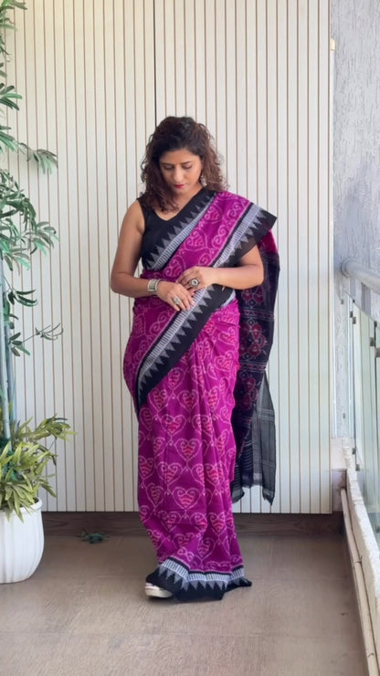 Odisha Ikkat Khandua Cotton Saree- Purple