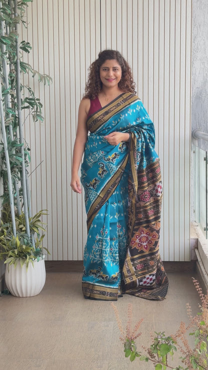 Exclusive Odisha Ikkat Khandua Silk Saree - Sky Blue
