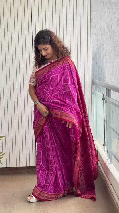 Odisha Ikkat Khandua Cotton Saree- Mauve Pink