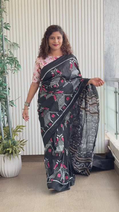 Odisha Ikkat Nuapatna Pure Silk Saree- Black