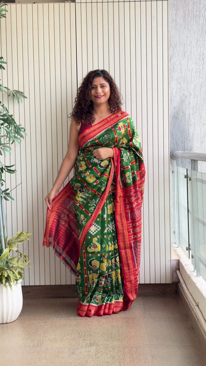 Nabakothi Khandua Silk Saree: Green