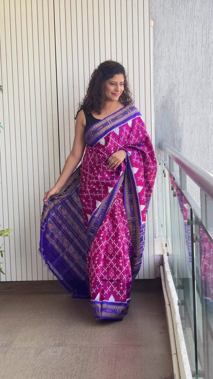 Bandha Body Khandua Ikkat Silk Saree - Dual shine Magenta