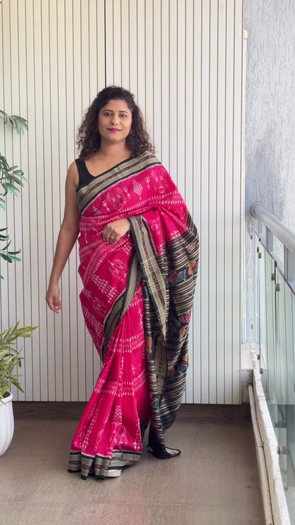 Exclusive Odisha Ikkat Pure Silk Saree- Bright Pink