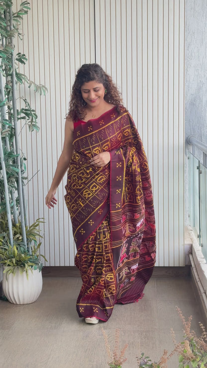 Exclusive Varnamala Odisha Ikkat Silk Saree - Dual Tone Coffee