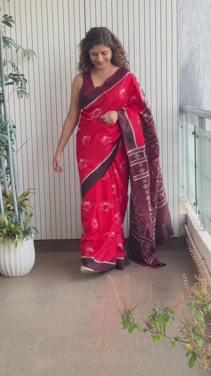 Exclusive Odisha Ikkat Pure Silk Saree- Red