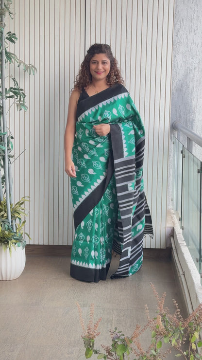 Exclusive Odisha Ikkat Pure Silk Saree- Sea Green