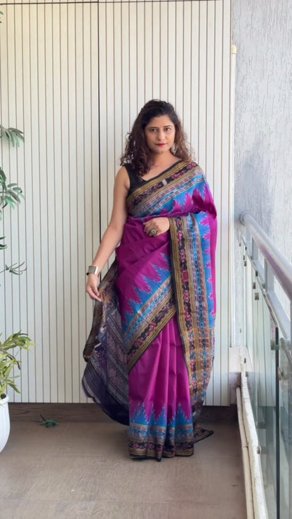 Sachipaar Khandua Silk Saree: Magenta