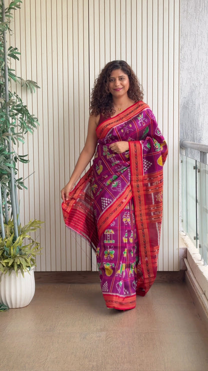 Nabakothi Khandua Pure Silk Saree: Purple