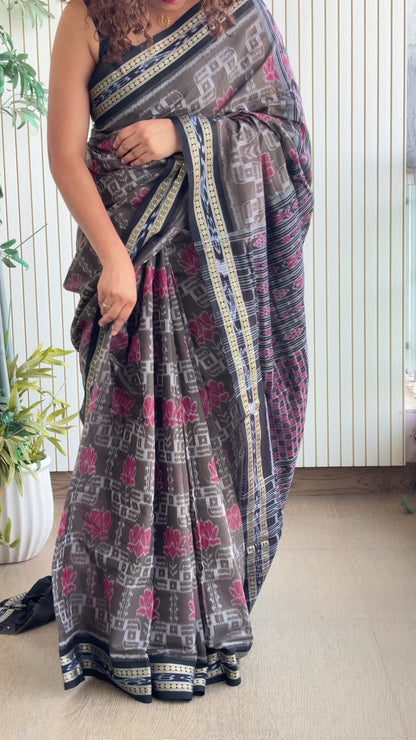 Odisha Ikkat  Cotton Saree- Dark Olive
