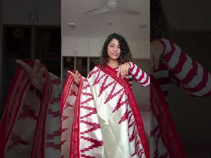 Phoda Kumbha Khandua Ikkat Silk Saree - Off White Red