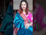 Load and play video in Gallery viewer, Odisha Ikkat Khandua Silk Saree - Mayura Chandrika- Cyan and Maroon
