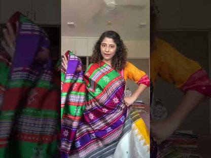 Exclusive Ganga Jamuna Border Double Pallu Berhampuri Pure Silk Patta Saree - Off White