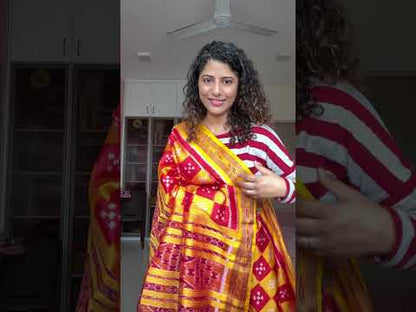 Pasapali Body Khandua Silk Saree- Yellow-Red