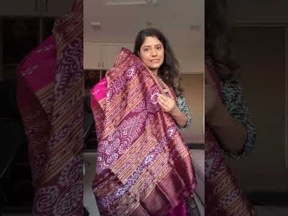 Odisha Ikkat Khandua Silk Saree - Mayura Chandrika- Pink