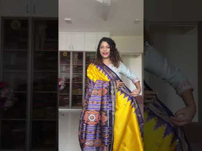 Odisha Ikkat Pure Khandua Silk Saree - Yellow