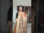 Load and play video in Gallery viewer, Hand Painted Madhubani Ghicha Tussar Silk Palla Slub Silk Saree - Peachy Brown
