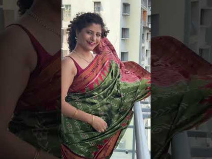 Odisha Handloom Khandua Silk (Patta) Saree - Henna Green