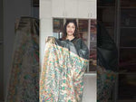 Load and play video in Gallery viewer, Hand Painted Madhubani Ghicha Tussar Silk Palla Slub Silk Saree - Greyish Black
