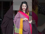 Load and play video in Gallery viewer, Maroon Patteda Anchu Cotton Saree With Ganga Jamuna Border-Red Yellow
