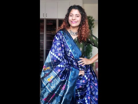 Odisha Ikkat Khandua Silk Saree- Indigo