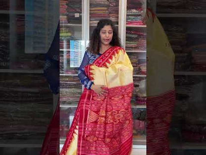 Pasapali Border Khandua Ikkat Silk Saree - Butter Cream