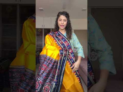 Pasapali Border Odisha Ikkat Pure Silk Saree-Yellow