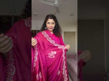 Bishnupuri Pure Katan Silk Saree Hand Block Print - Shot Pink