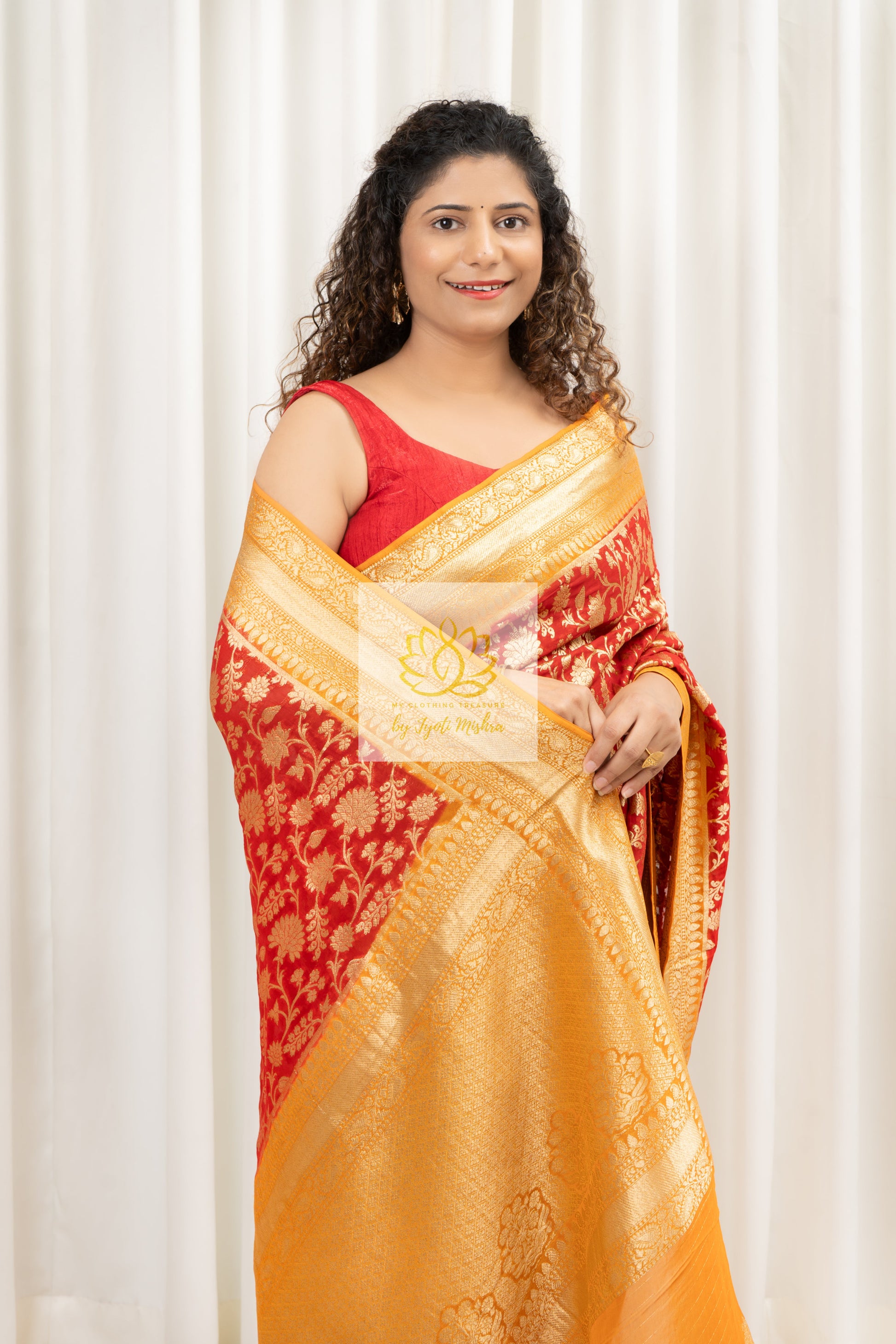 Pure Banarasi Kaddi Georgette Saree- Deep Red Saree