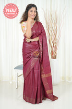 Load image into Gallery viewer, Pure Ghichha Tussar Silk With Zari Border- Burgundy Saree
