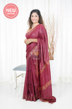 Load image into Gallery viewer, Pure Ghichha Tussar Silk With Zari Border- Burgundy Saree
