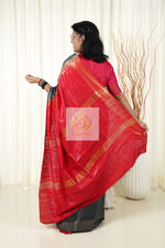 Load image into Gallery viewer, Pure Ghichha Tussar Silk With Zari Border- Dark Grey Red Saree
