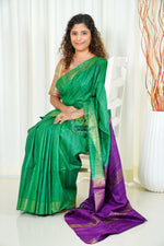 Load image into Gallery viewer, Pure Ghichha Tussar Silk With Zari Border-Green Purple Saree
