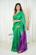 Load image into Gallery viewer, Pure Ghichha Tussar Silk With Zari Border-Green Purple Saree
