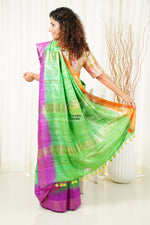 Load image into Gallery viewer, Pure Ghichha Tussar Silk With Zari Border- Leafy Green Saree
