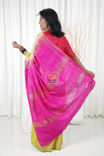 Load image into Gallery viewer, Pure Ghichha Tussar Silk With Zari Border- Neon Yellow Pink Saree
