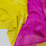 Load image into Gallery viewer, Pure Ghichha Tussar Silk With Zari Border- Neon Yellow Pink Saree
