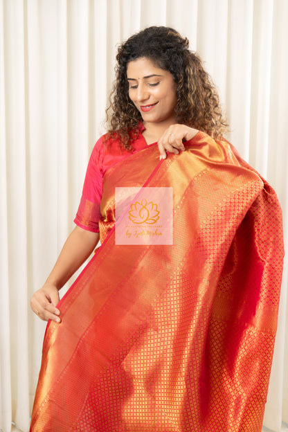 Pure Kanjivaram Silk Saree- Gold Pink