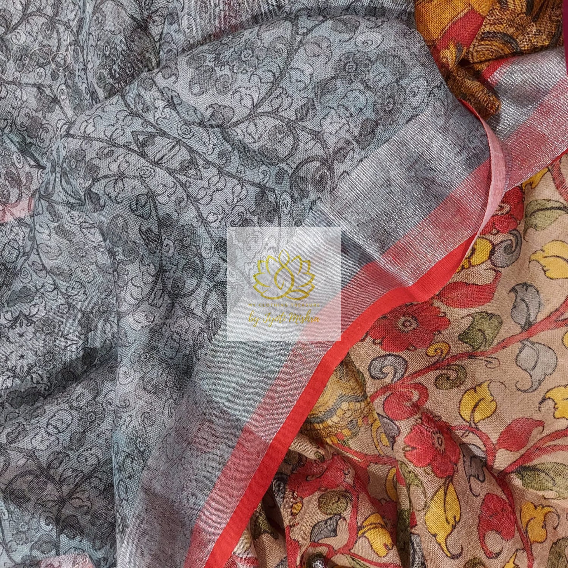 Pure Linen Kalamkari Saree In Soft Brown