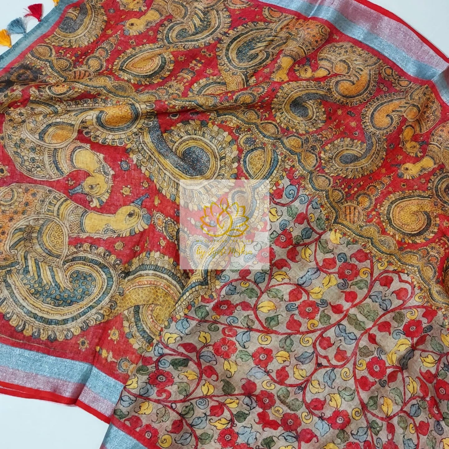 Pure Linen Kalamkari Saree In Soft Brown