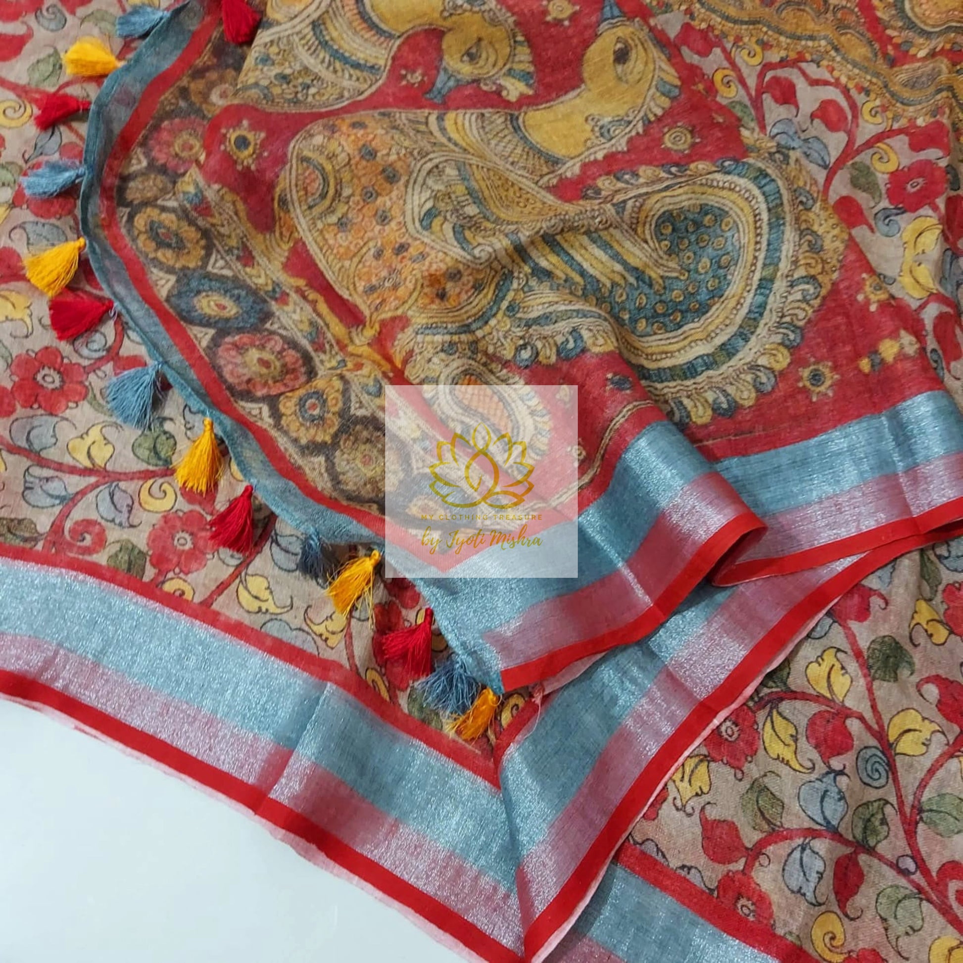 Pure Linen Kalamkari Saree In Soft Brown