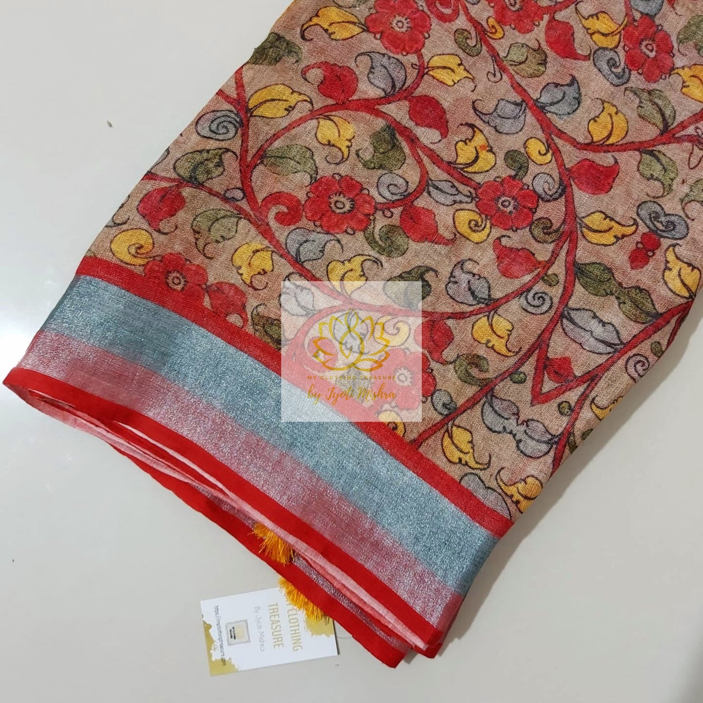 Pure Linen Kalamkari Saree In Soft Brown