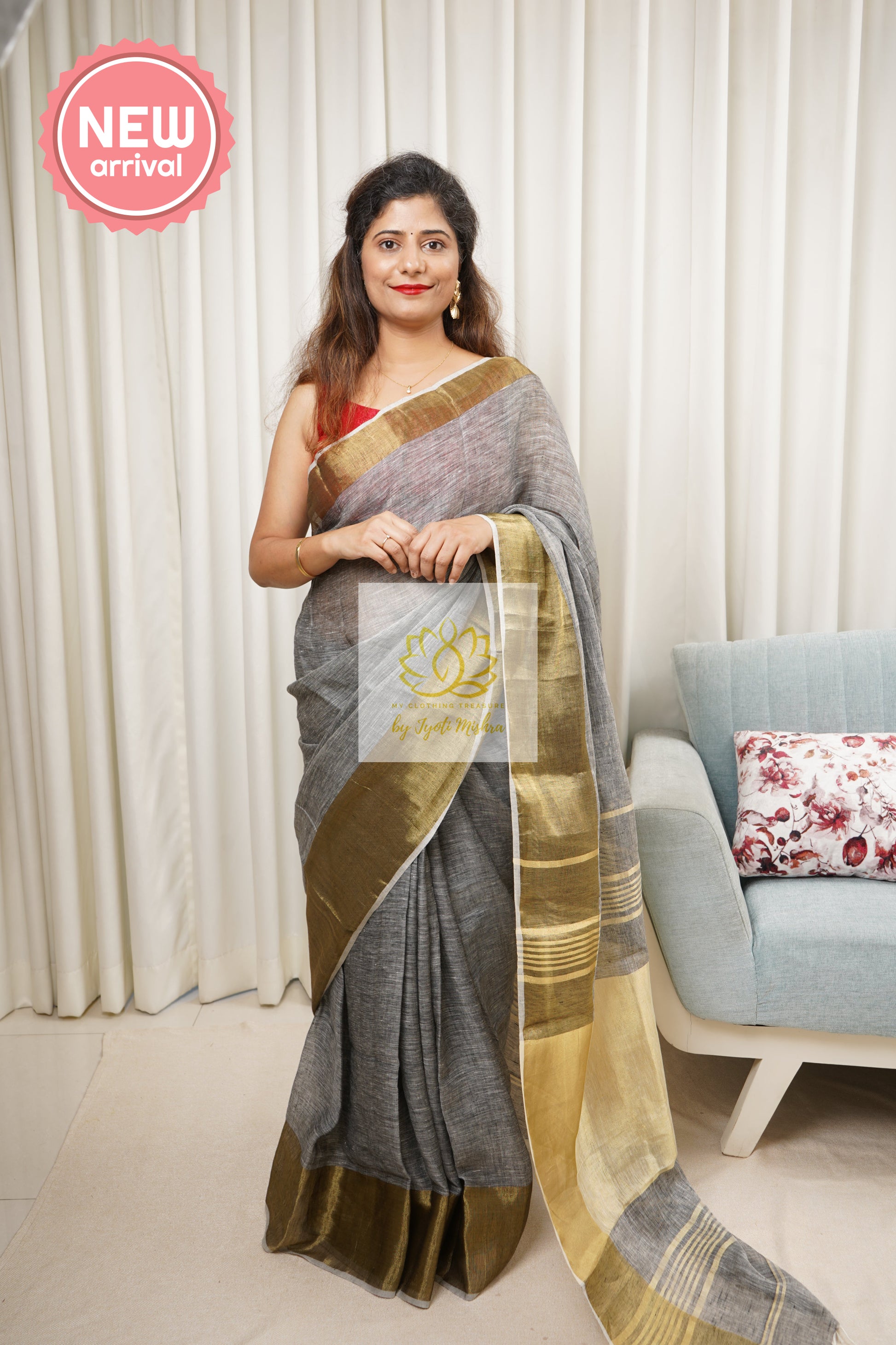 Pure Linen Saree- Grey Saree