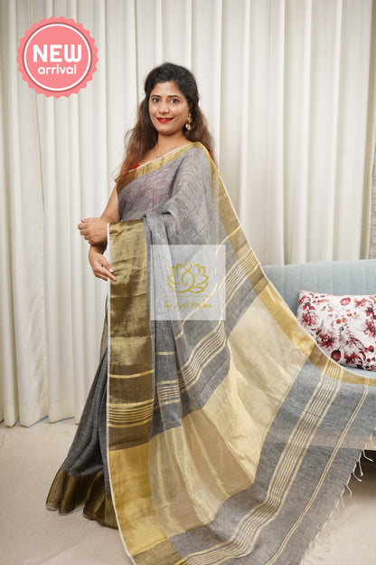 Pure Linen Saree- Grey Saree