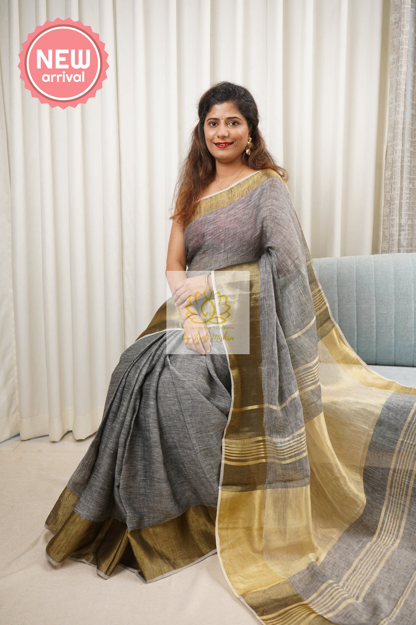 Pure Linen Saree- Grey Saree