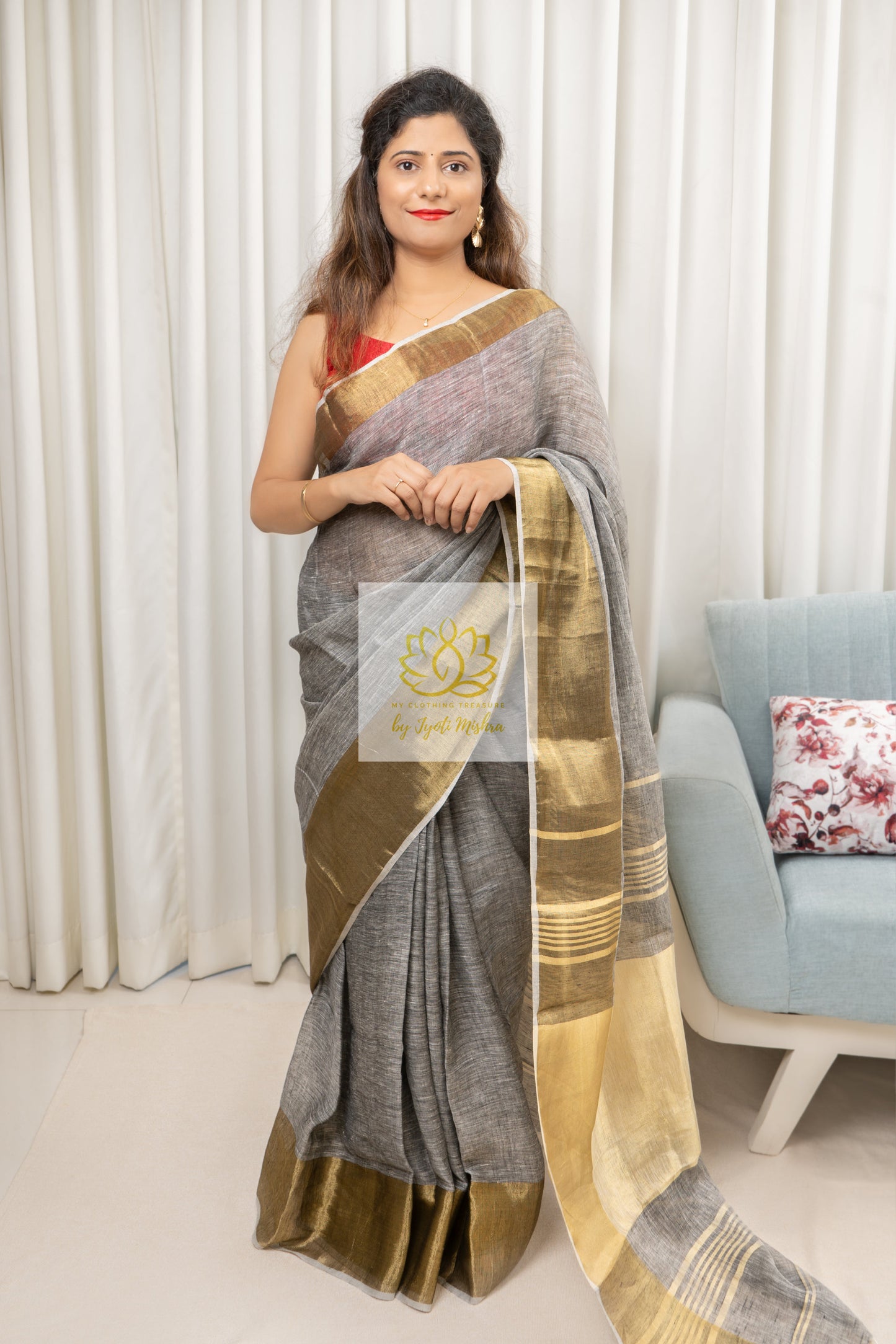 Pure Linen Saree- Grey Saree