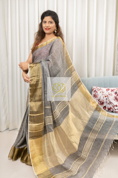 Pure Linen Saree- Grey Saree