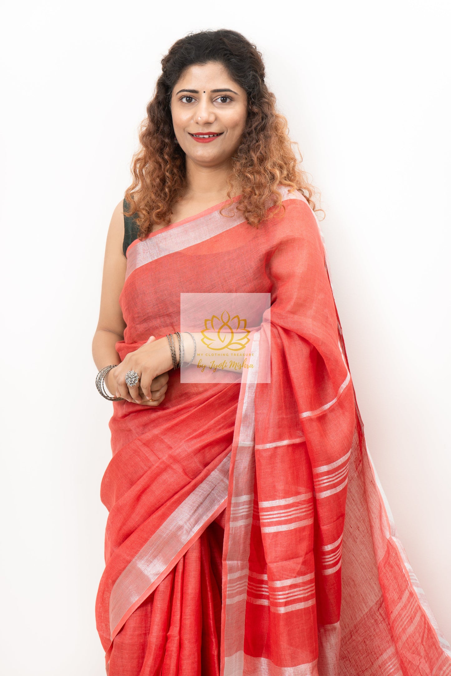 Pure Linen Saree- Red Saree